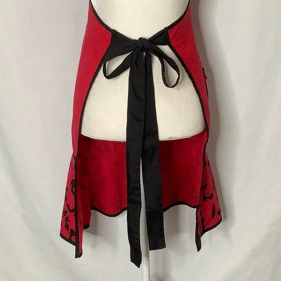 Will Cook For Shoes Embroidered Red And Black Kitchen Apron - Picture 6 of 15
